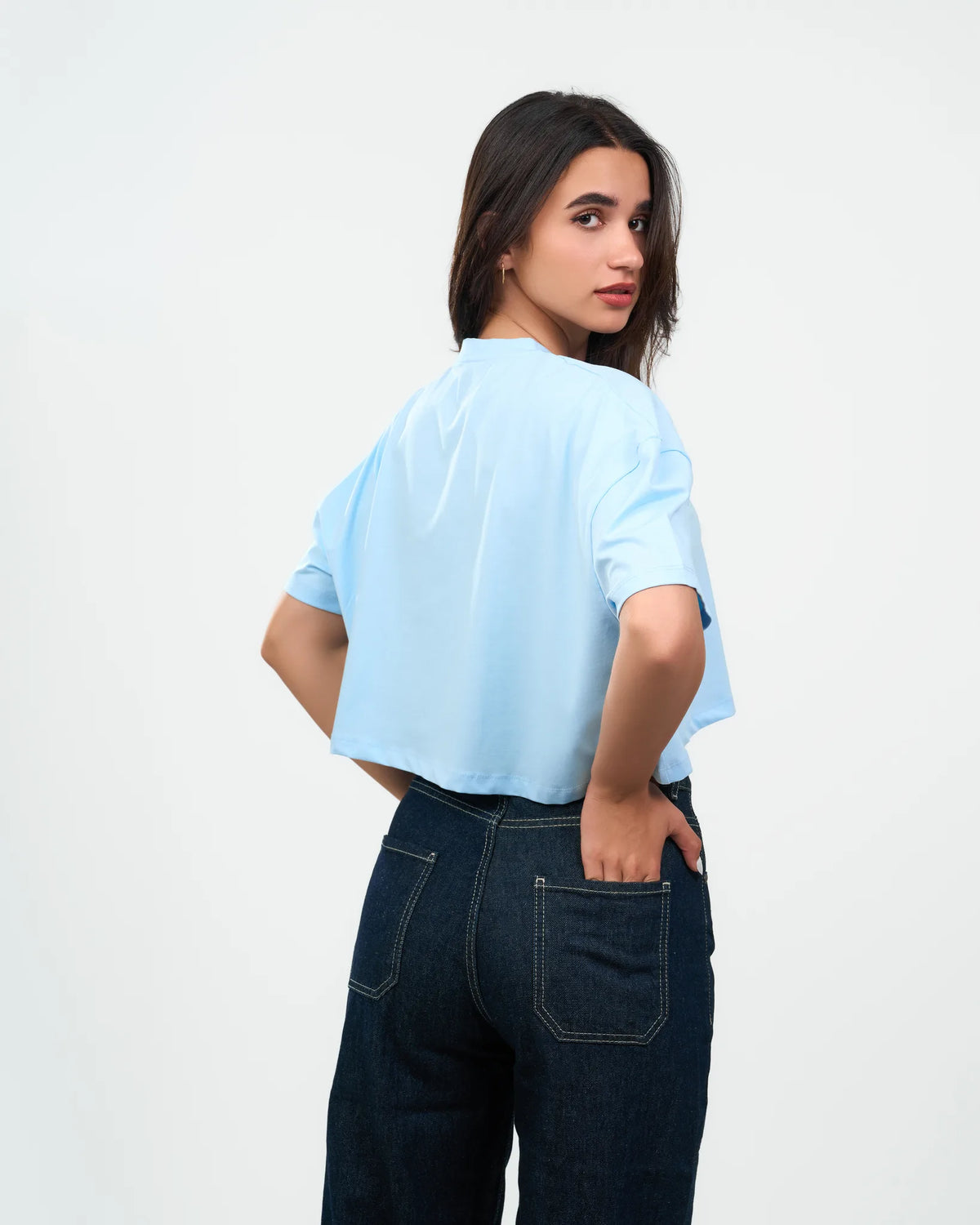 Sky Blue Graphic Cropped T-Shirt
