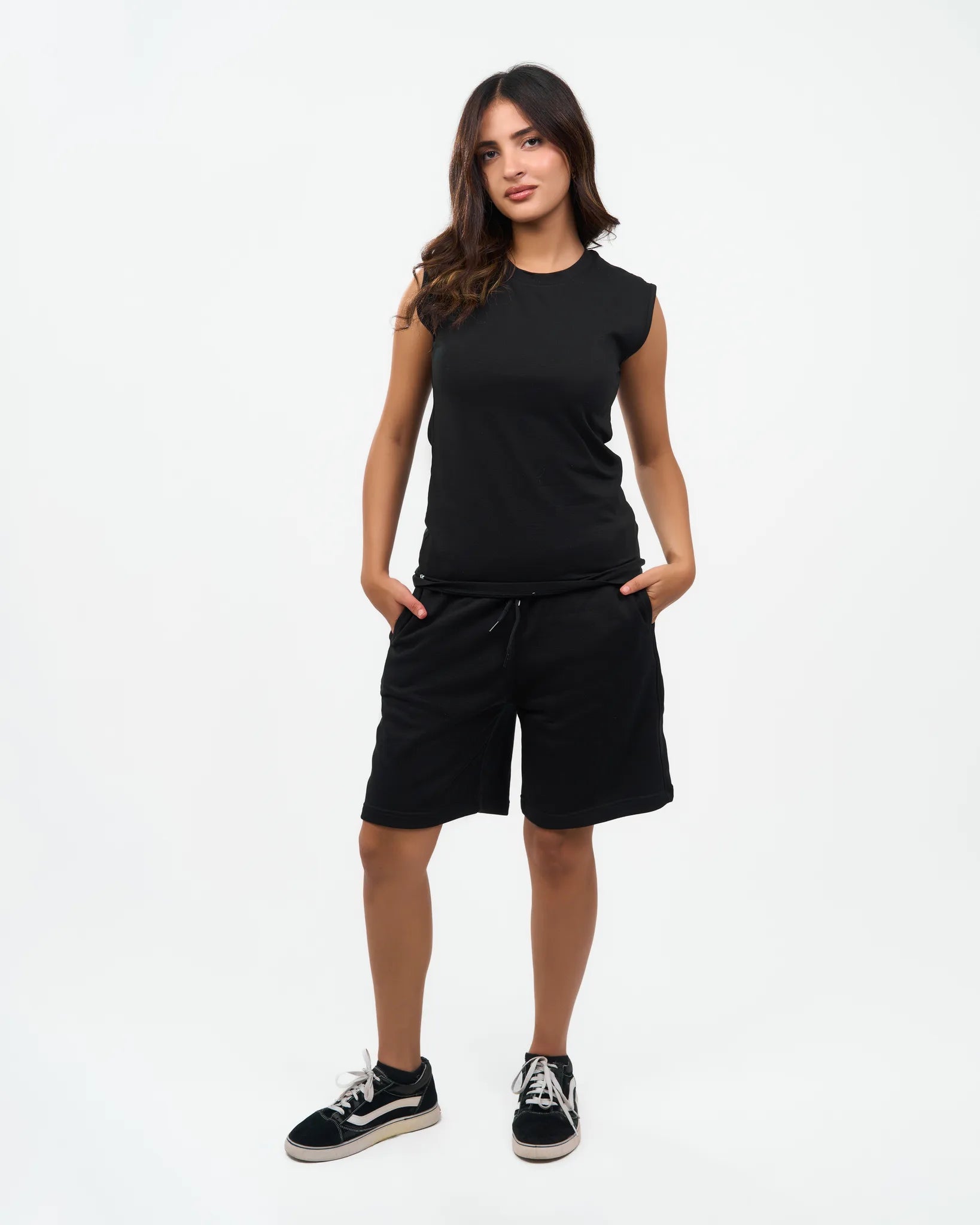 Black Cap-Sleeve Fitted Top product view