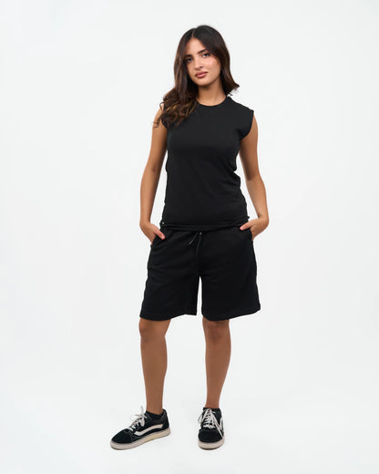 Black Cap-Sleeve Fitted Top product view