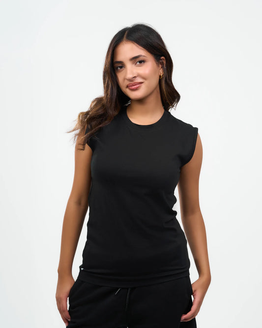 Black Cap-Sleeve Fitted Top detail view 2