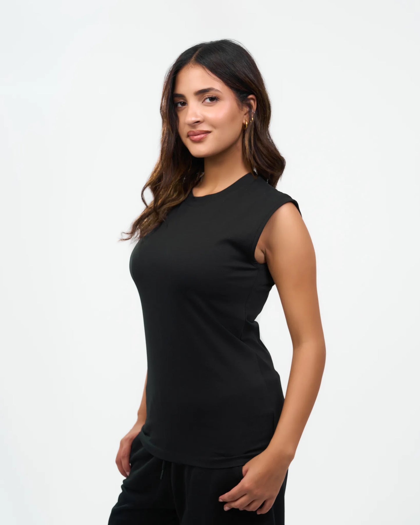 Black Cap-Sleeve Fitted Top detail view 3