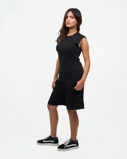 Black Cap-Sleeve Fitted Top detail view 4