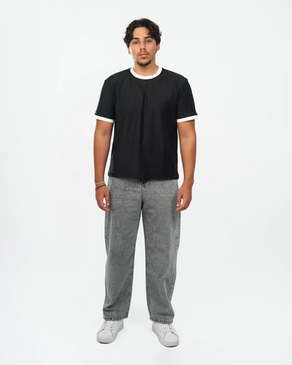 Black Contrast-Trim Ringer T-Shirt product view