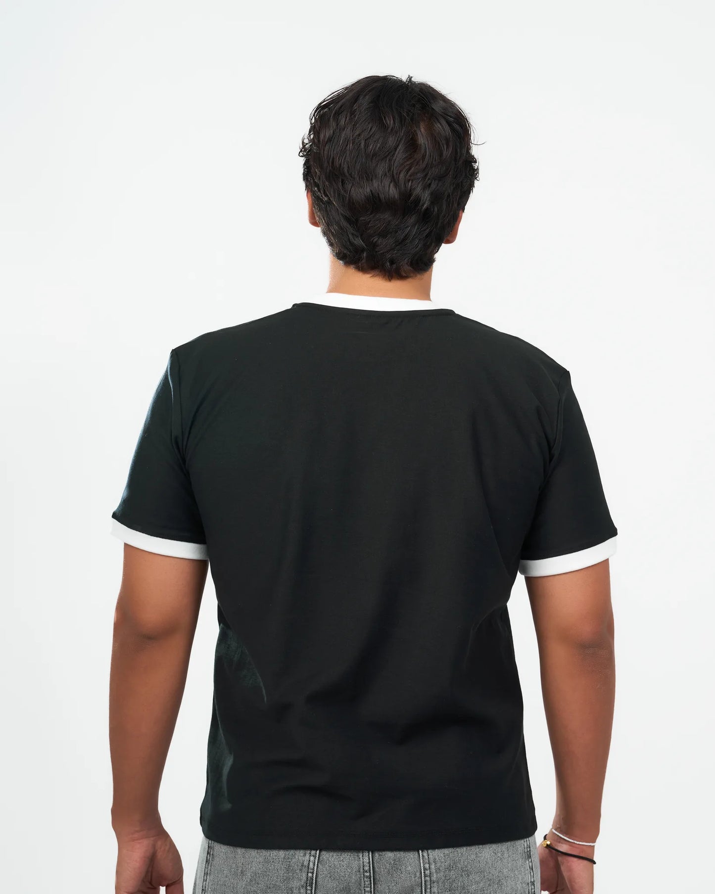Black Contrast-Trim Ringer T-Shirt detail view 2