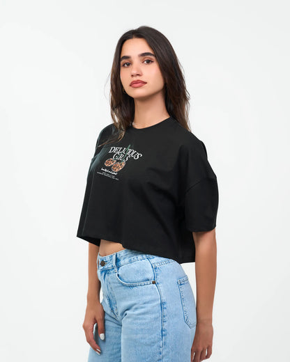 Black Graphic Cropped T-Shirt detail view 2