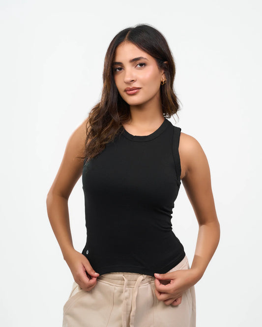 Black High-Neck Sleeveless Top product view