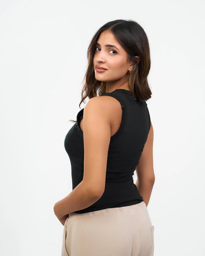 Black High-Neck Sleeveless Top detail view 2