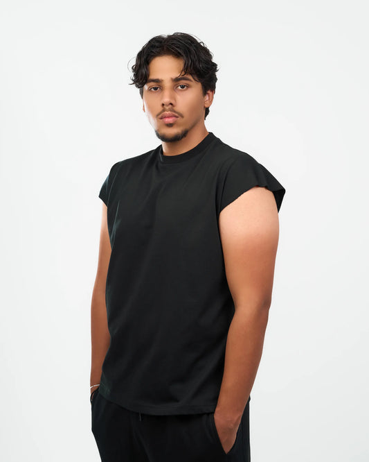 Black Rolled-Sleeve Muscle T-Shirt product view