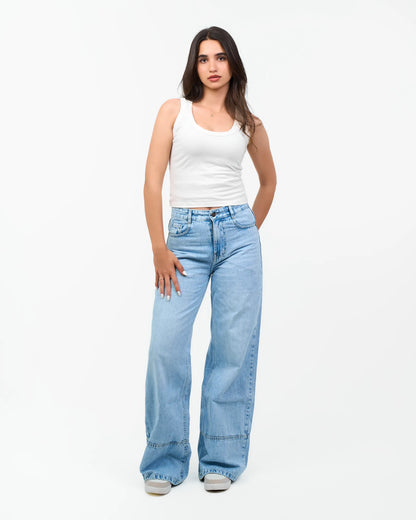 Light-Wash Panel-Hem Denim Jeans product view