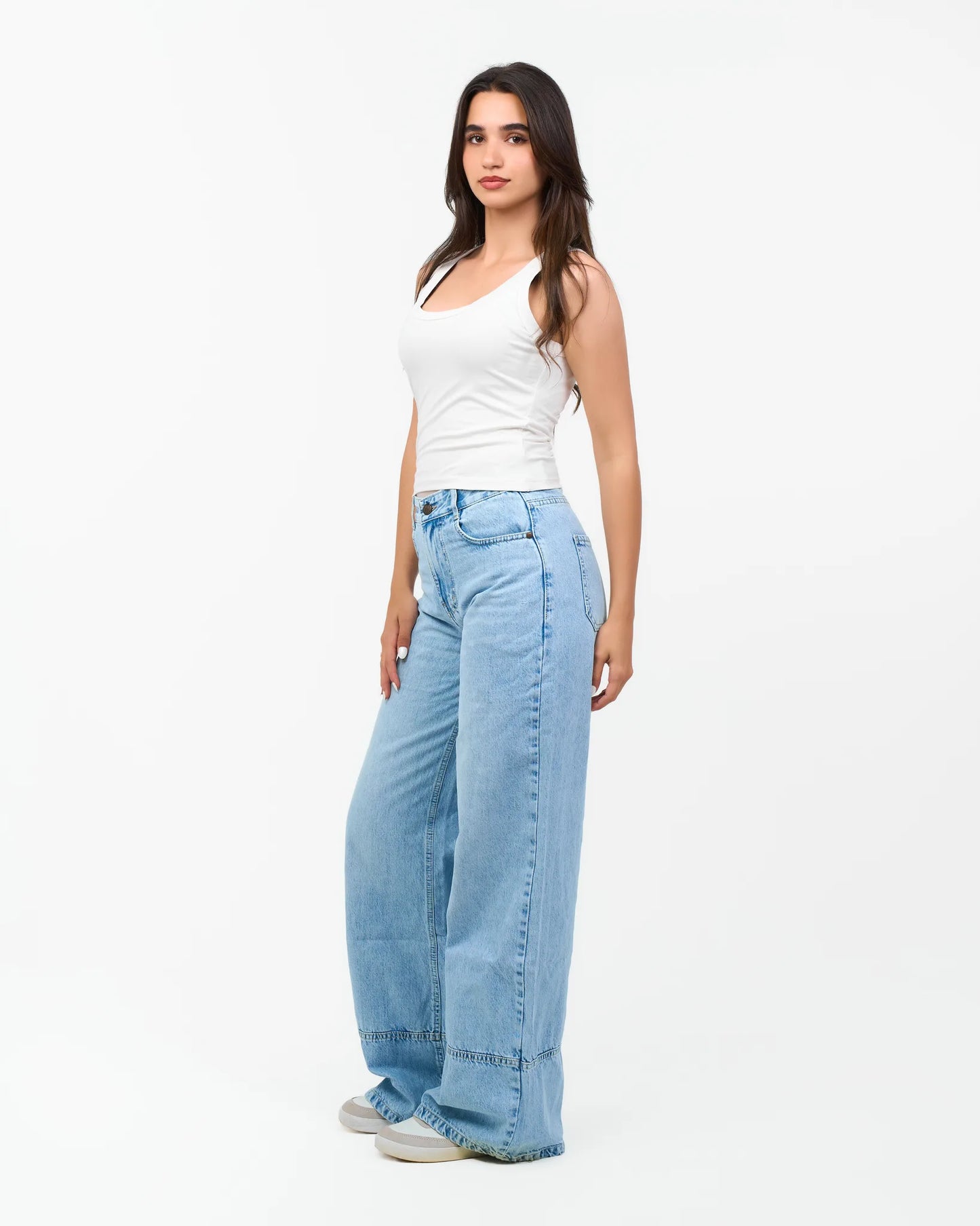 Light-Wash Panel-Hem Denim Jeans alternate view
