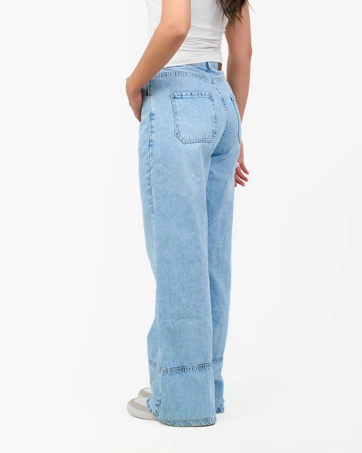 Light-Wash Panel-Hem Denim Jeans detail view 3