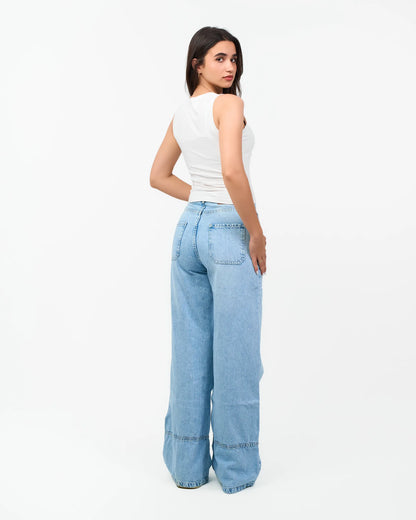 Light-Wash Wide-Leg Denim Jeans detail view 2