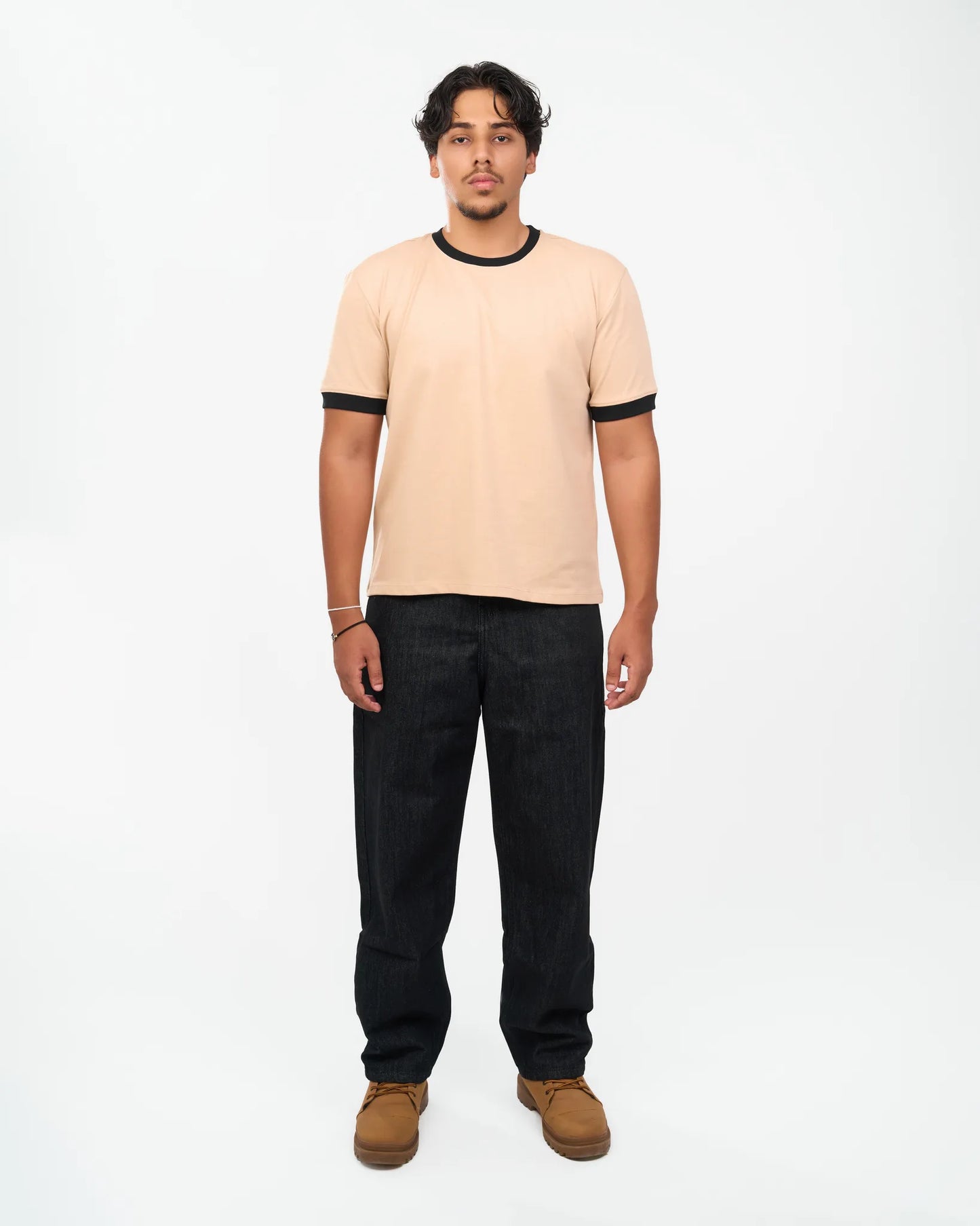 Sand Contrast-Trim Ringer T-Shirt