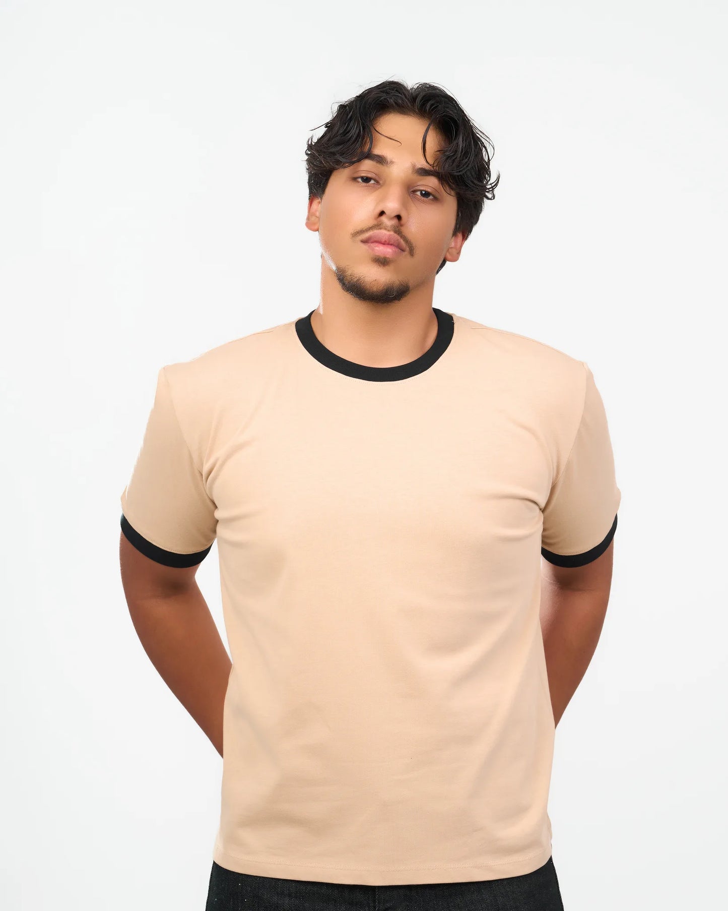 Sand Contrast-Trim Ringer T-Shirt