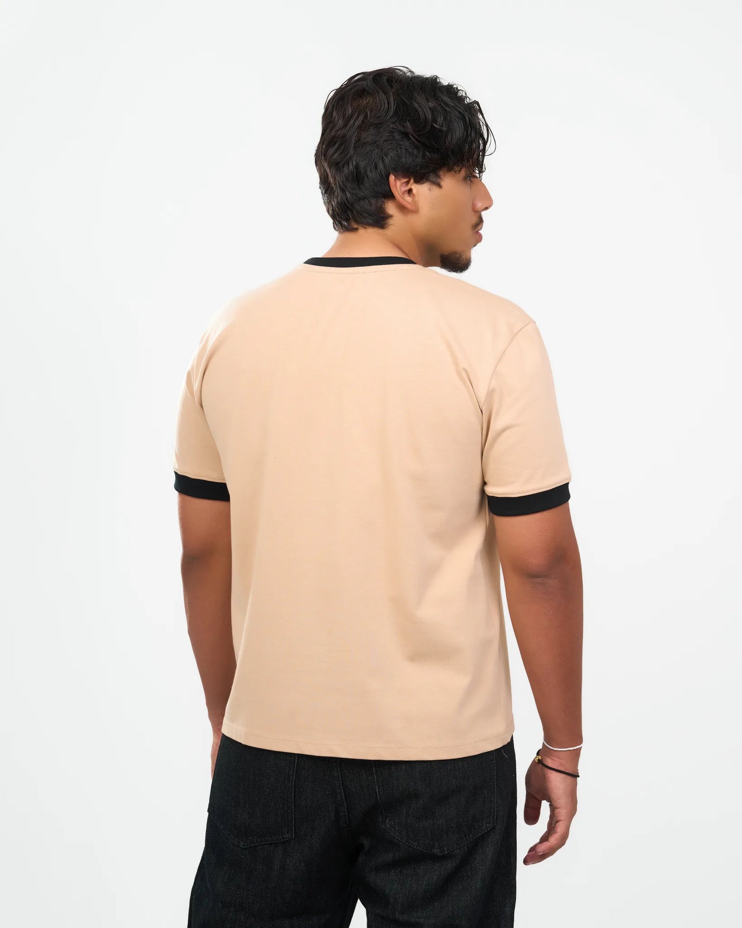 Sand Contrast-Trim Ringer T-Shirt