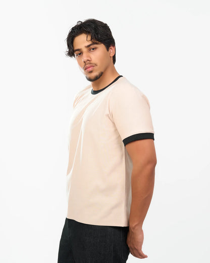Sand Contrast-Trim Ringer T-Shirt