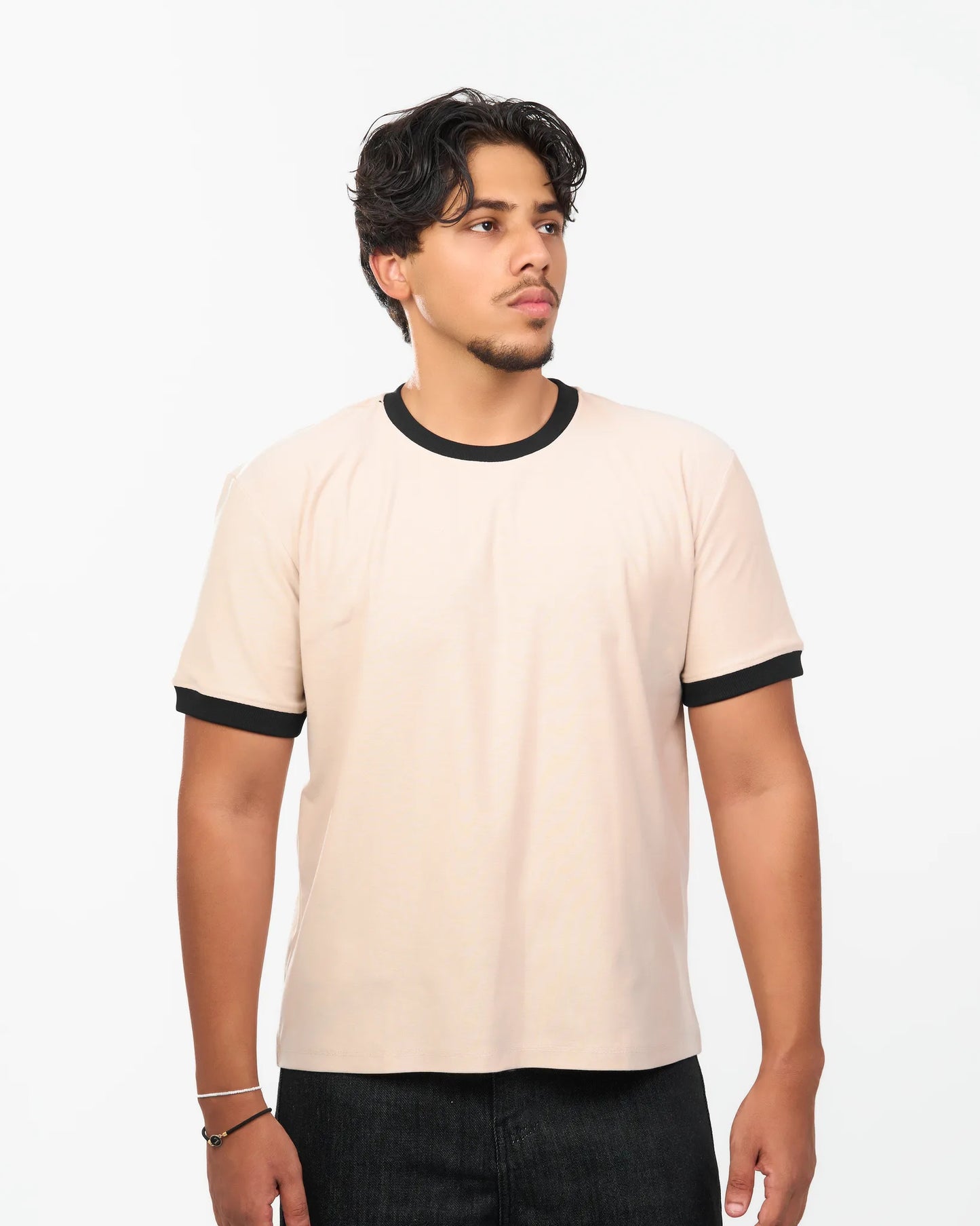 Sand Contrast-Trim Ringer T-Shirt