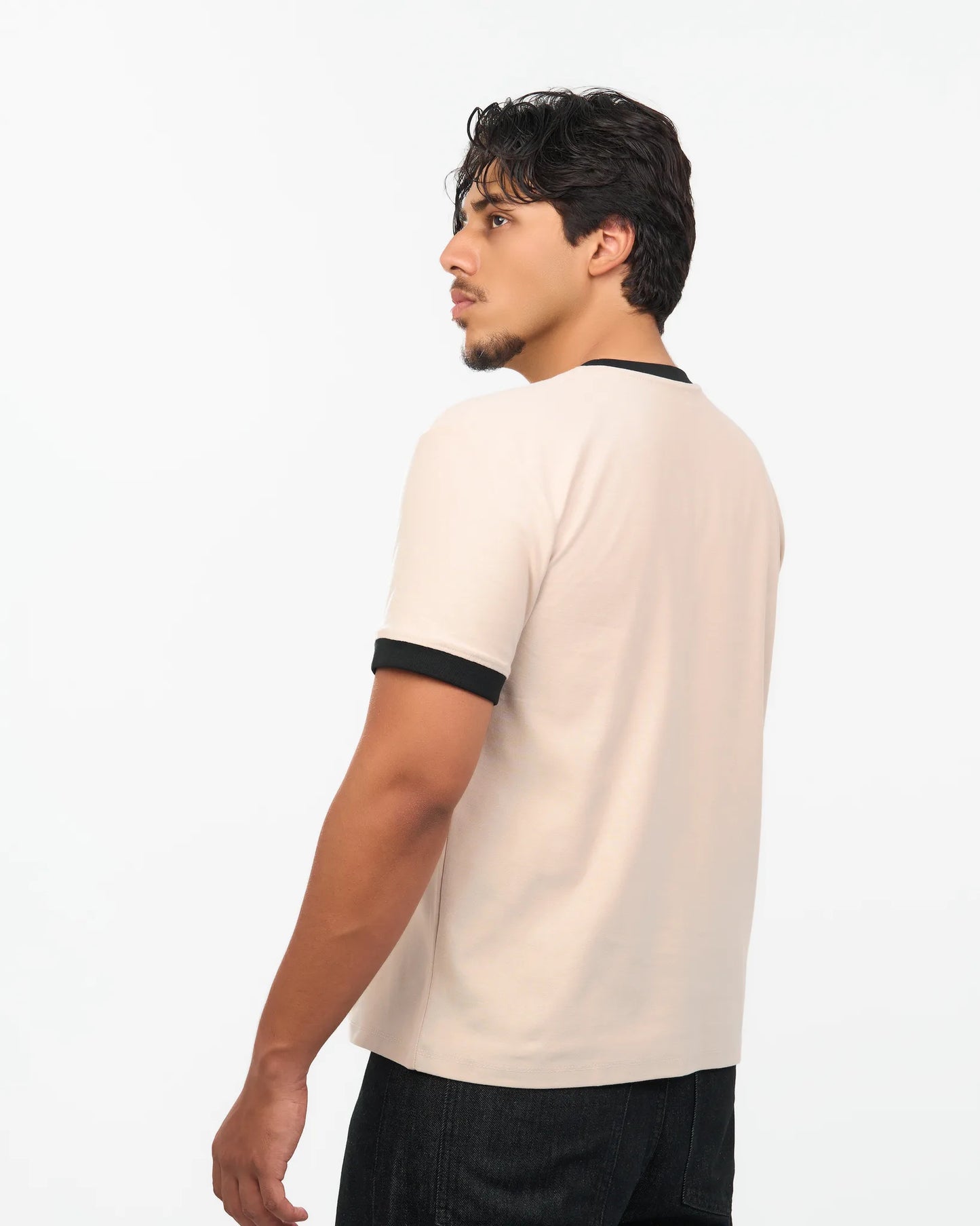 Sand Contrast-Trim Ringer T-Shirt