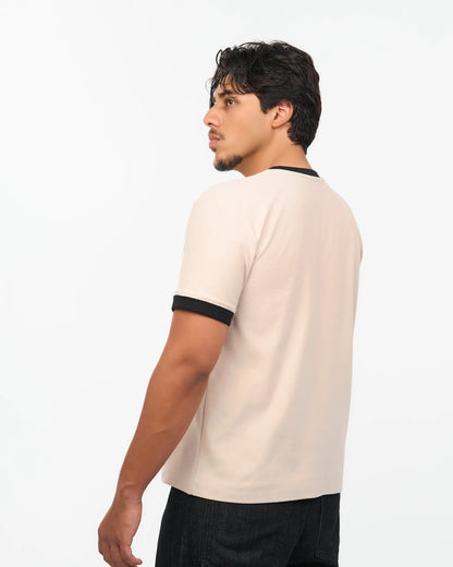 Sand Contrast-Trim Ringer T-Shirt