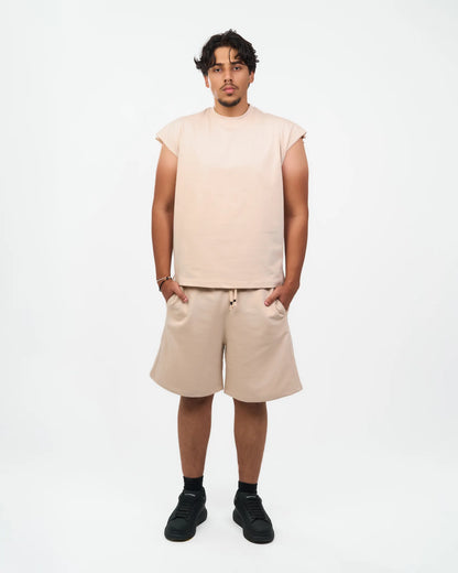 Sand Rolled-Sleeve Muscle T-Shirt