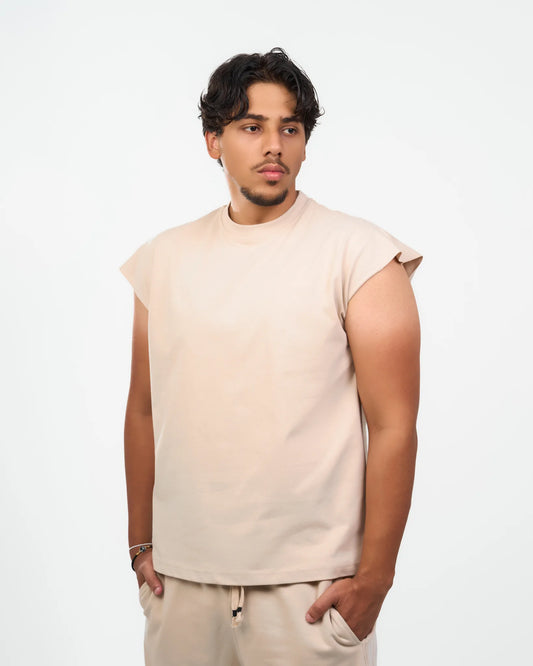 Sand Rolled-Sleeve Muscle T-Shirt