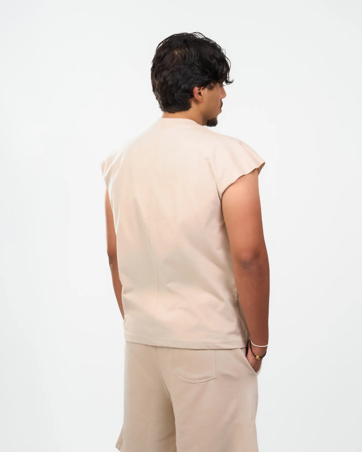 Sand Rolled-Sleeve Muscle T-Shirt