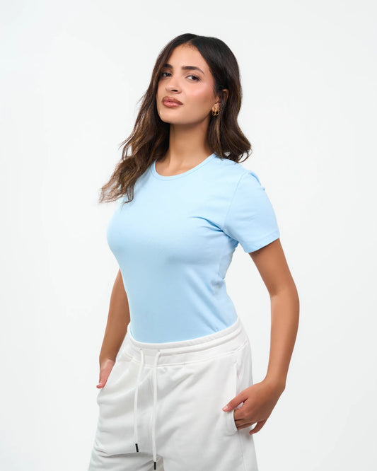 Sky Blue Fitted Crew-Neck T-Shirt