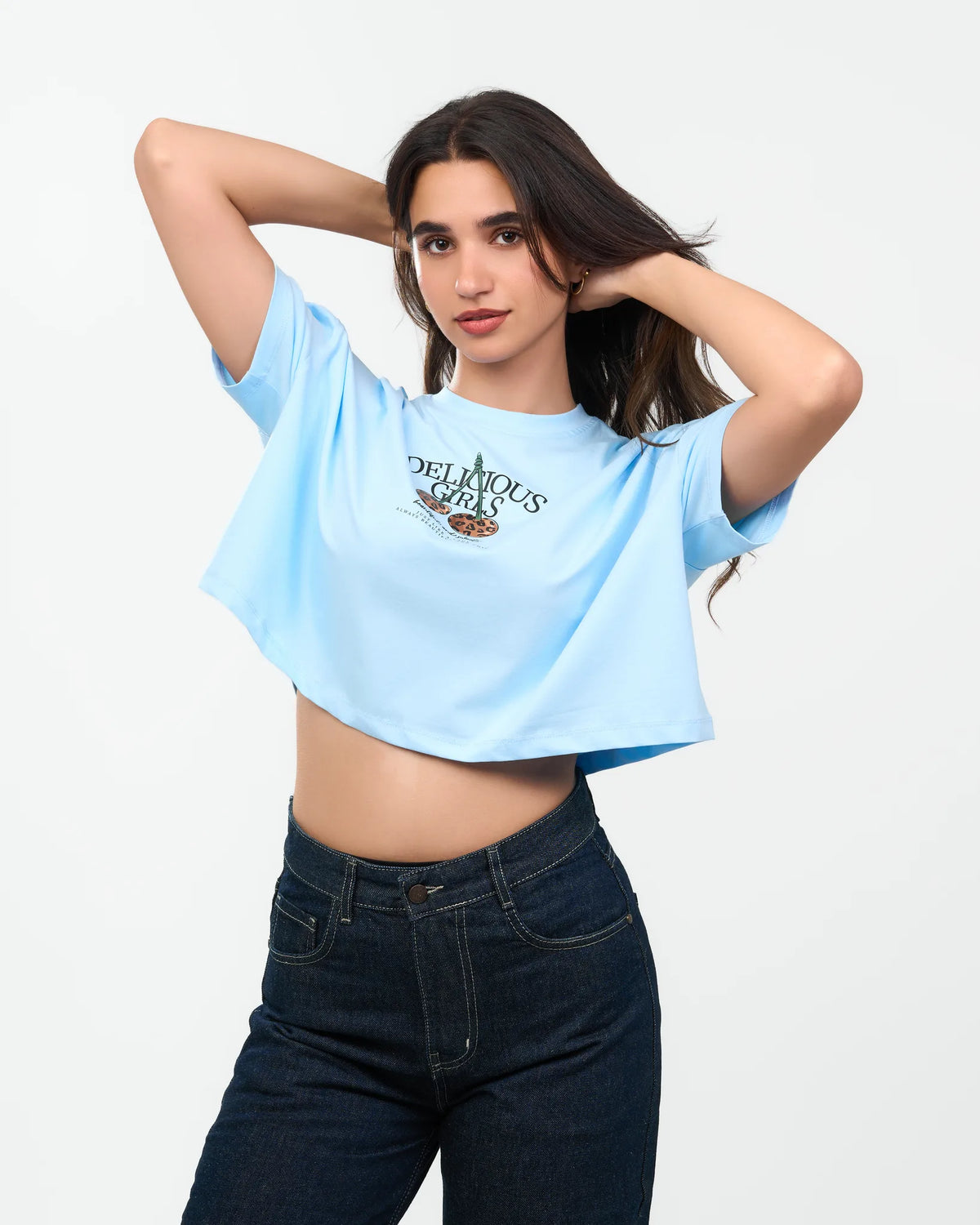 Sky Blue Graphic Cropped T-Shirt