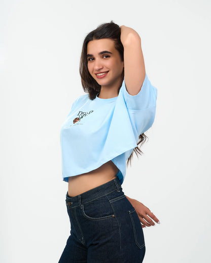 Sky Blue Graphic Cropped T-Shirt
