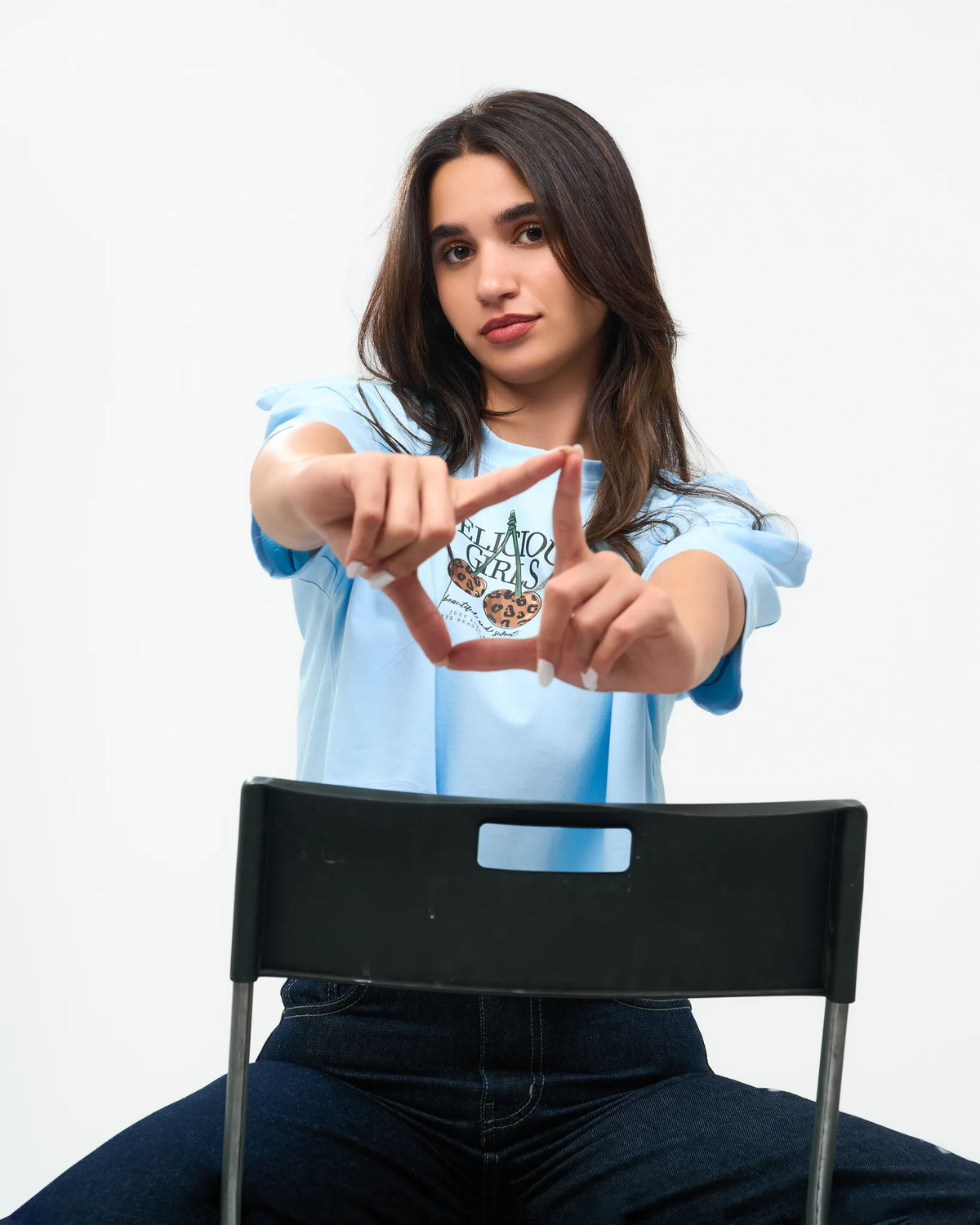 Sky Blue Graphic Cropped T-Shirt