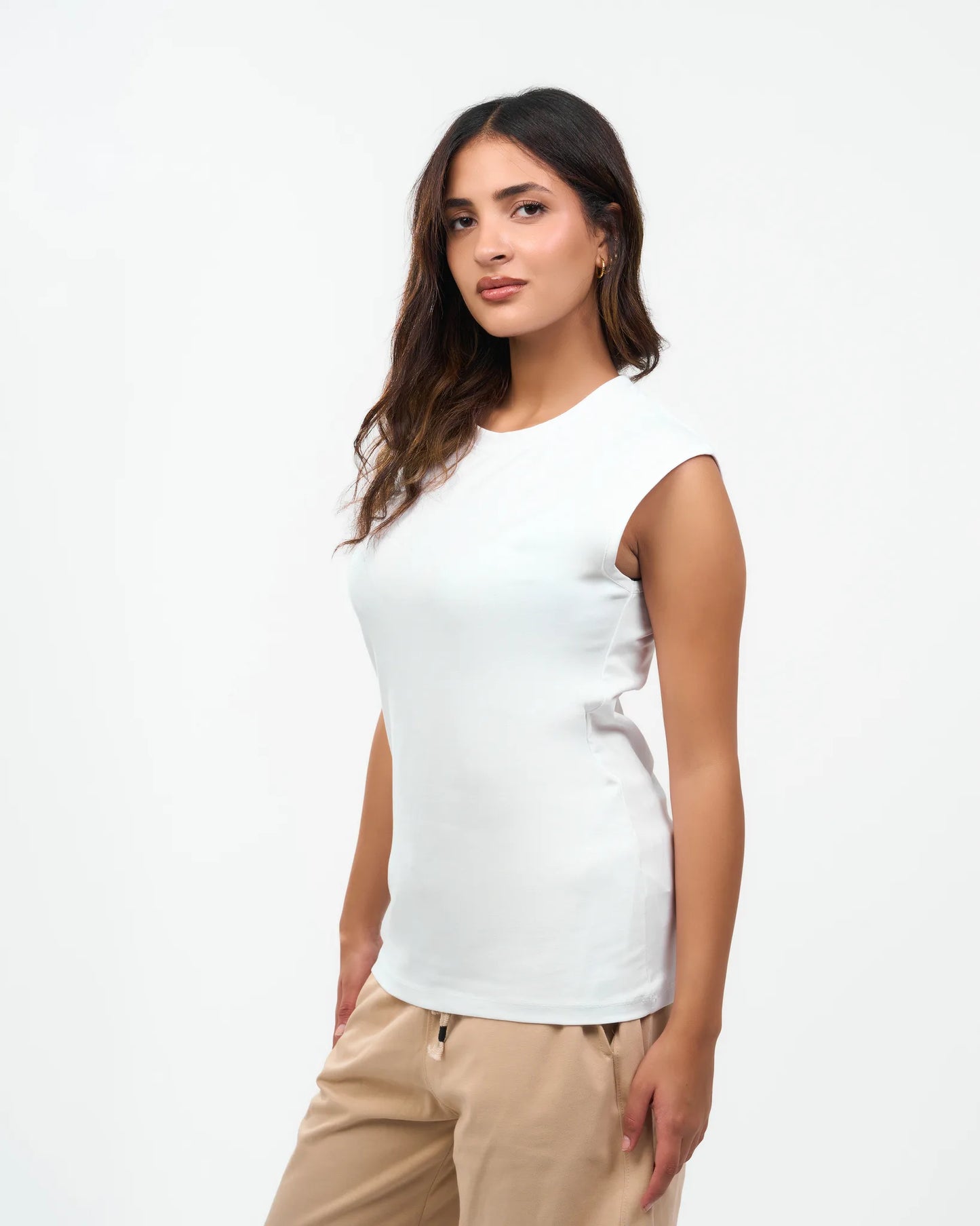 White Cap-Sleeve Fitted Top