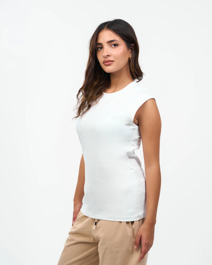 White Cap-Sleeve Fitted Top