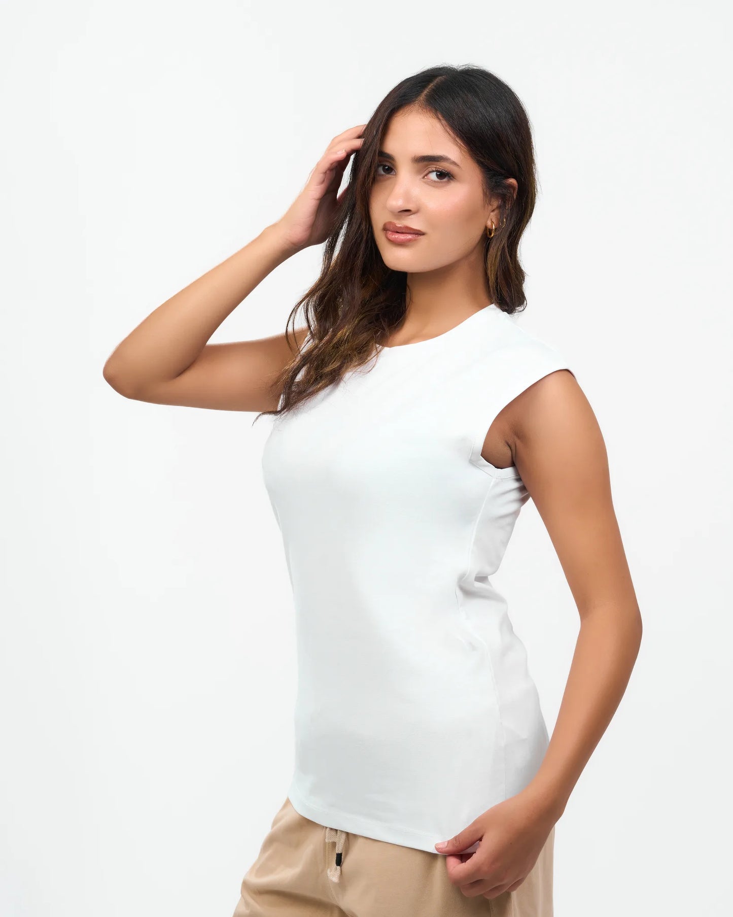 White Cap-Sleeve Fitted Top