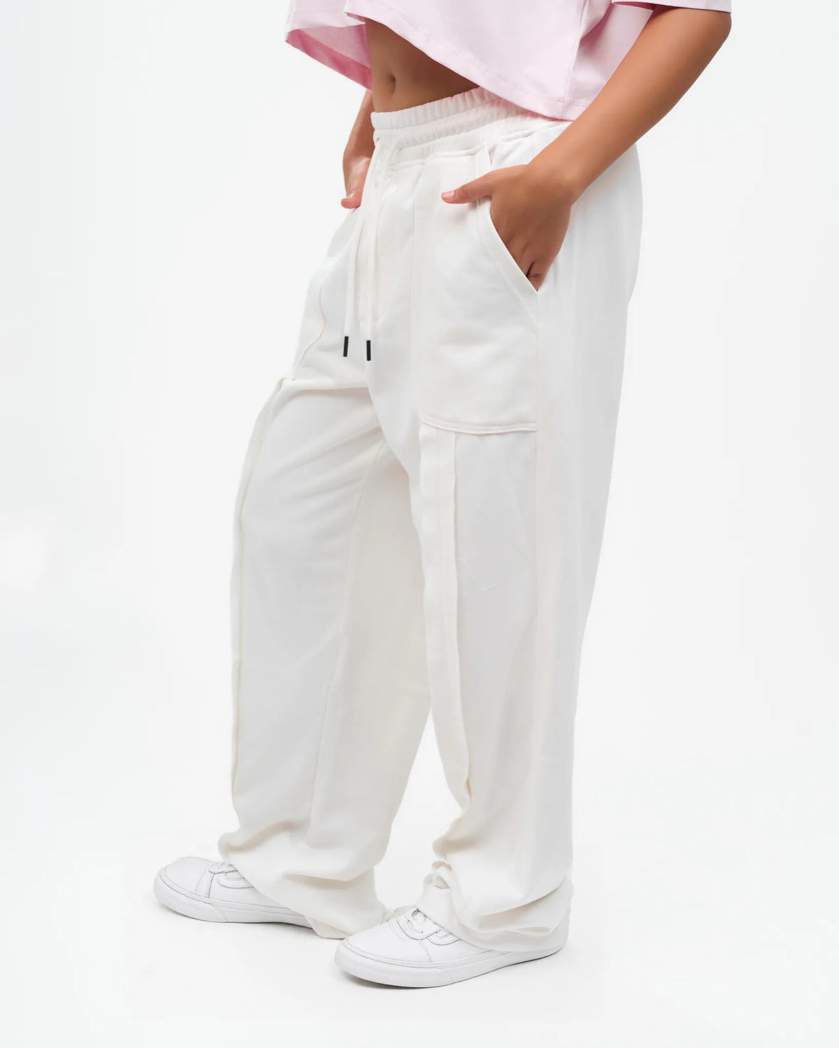White Cargo Straight-Leg Pants