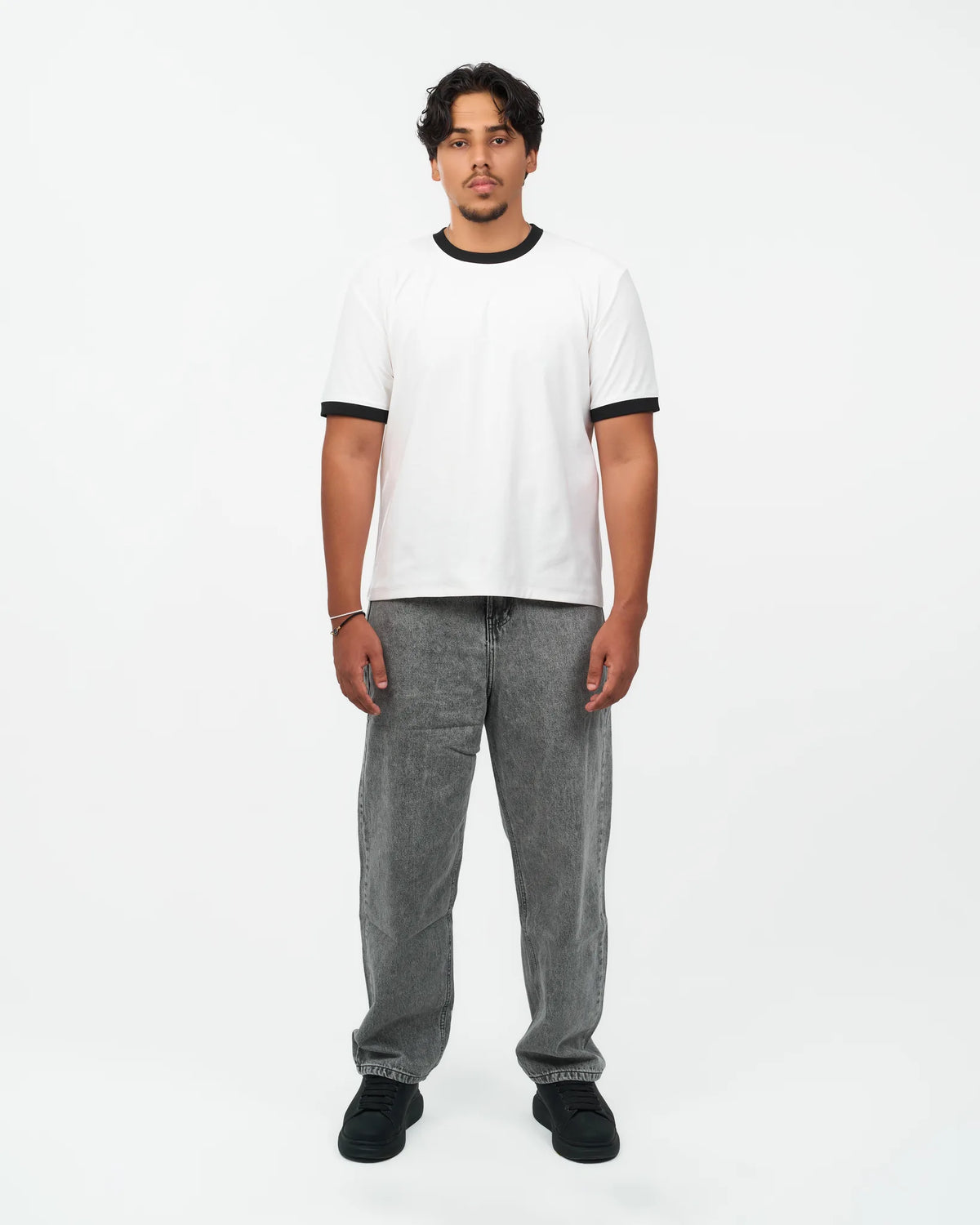 White Contrast-Trim Ringer T-Shirt