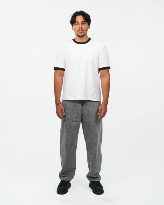 White Contrast-Trim Ringer T-Shirt