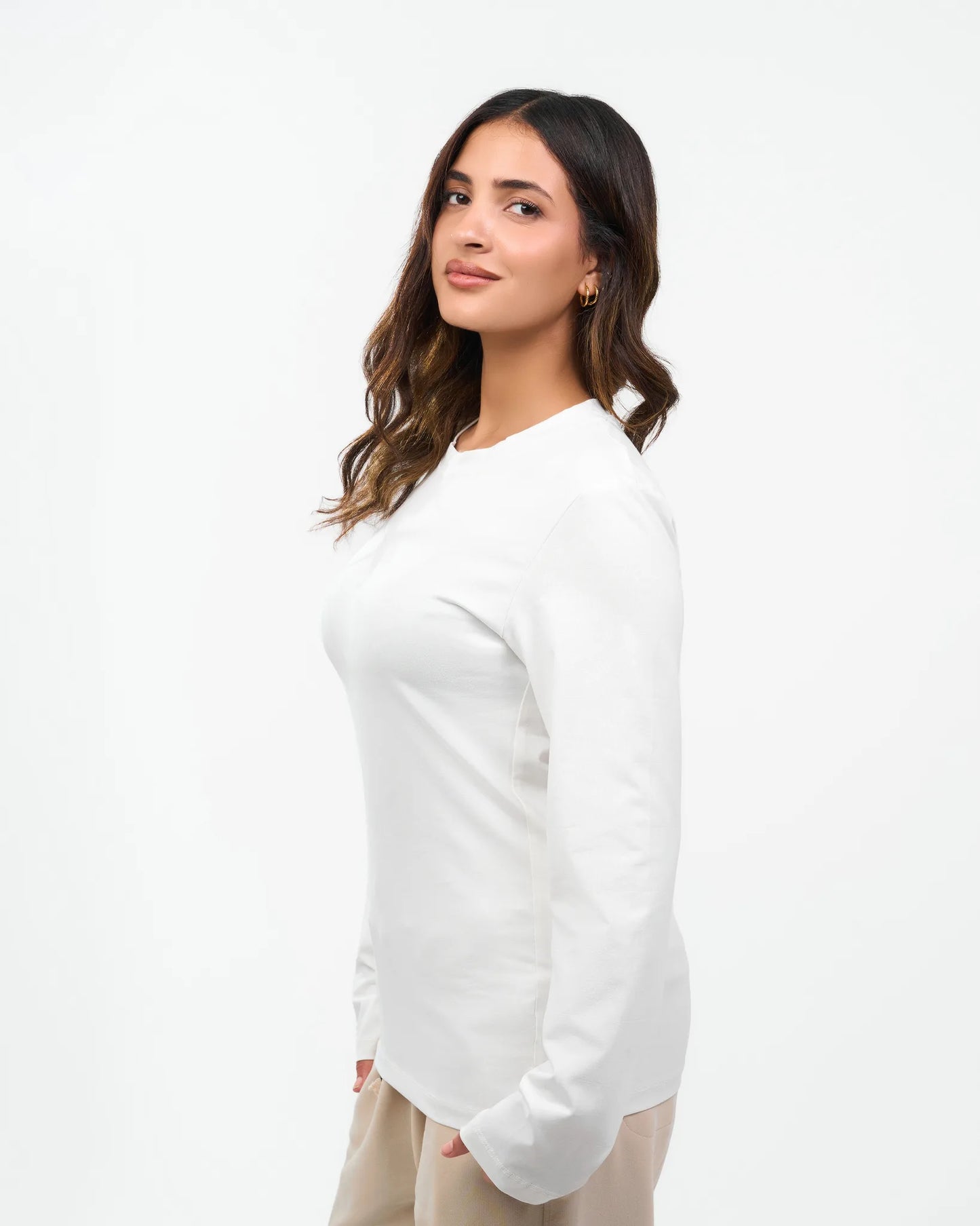 White Fitted Long-Sleeve Top