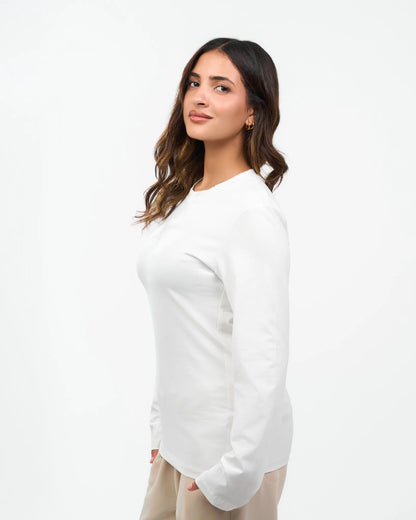 White Fitted Long-Sleeve Top