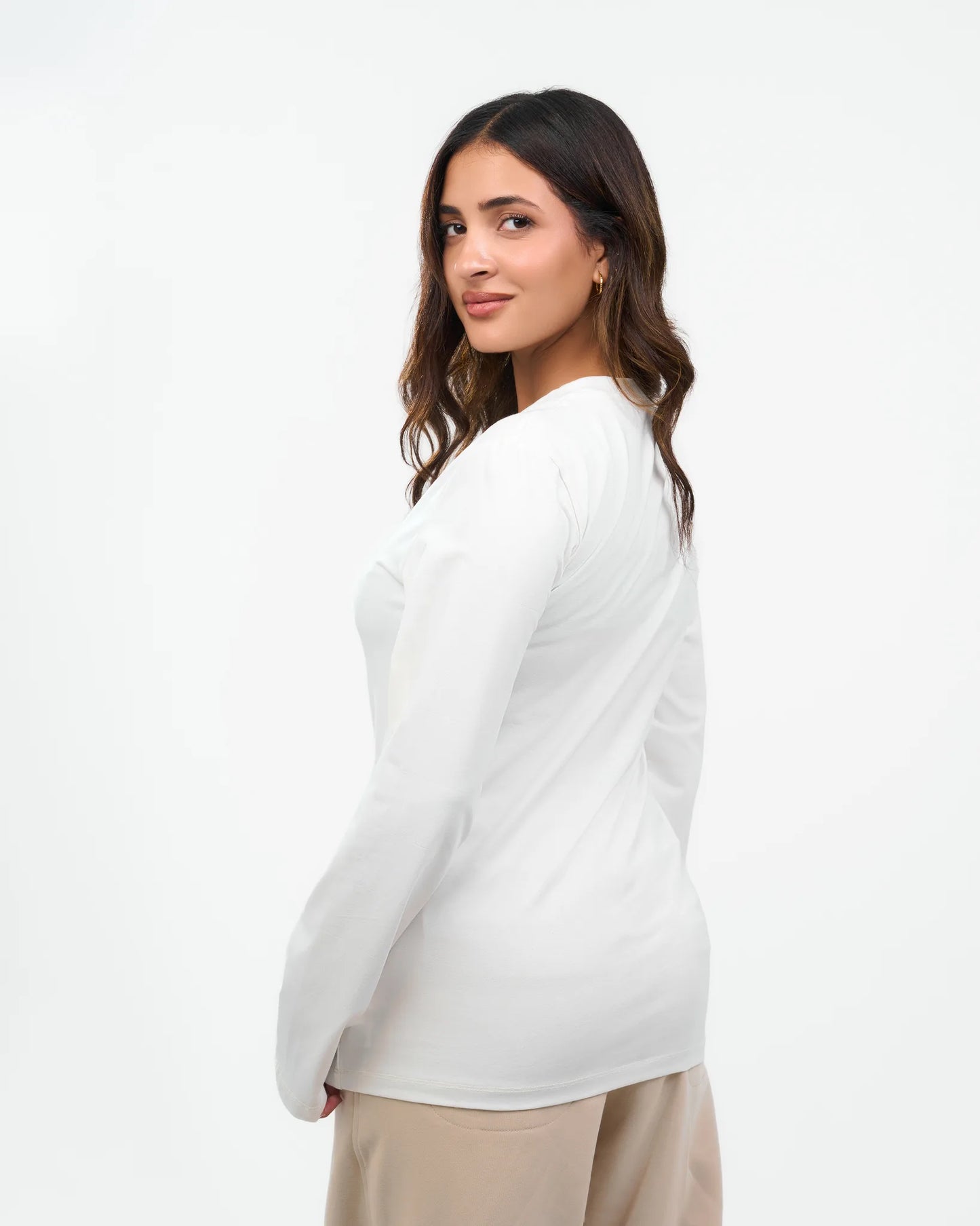 White Fitted Long-Sleeve Top