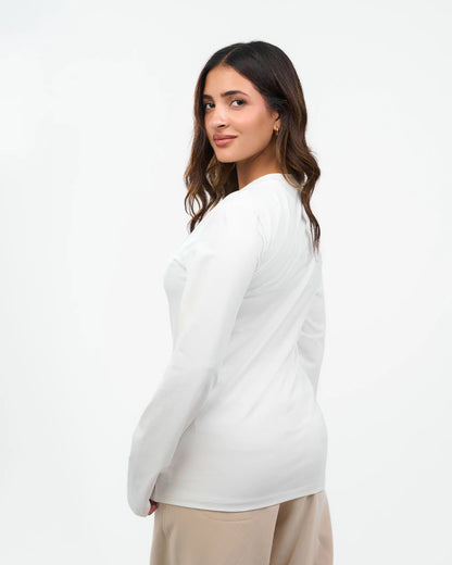 White Fitted Long-Sleeve Top