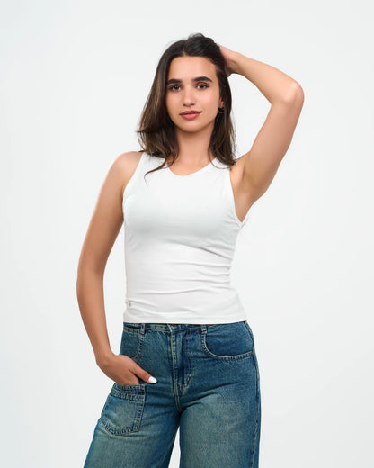 White Cap-Sleeve Fitted Top