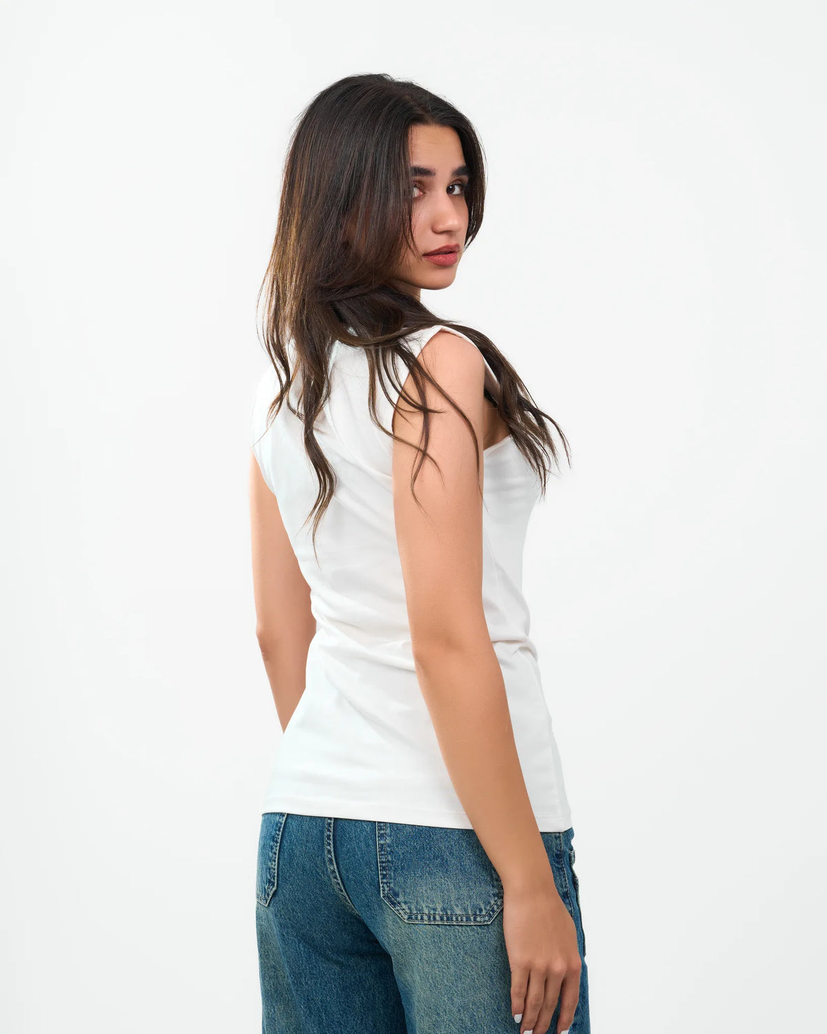 White Fitted Sleeveless Top alternate view
