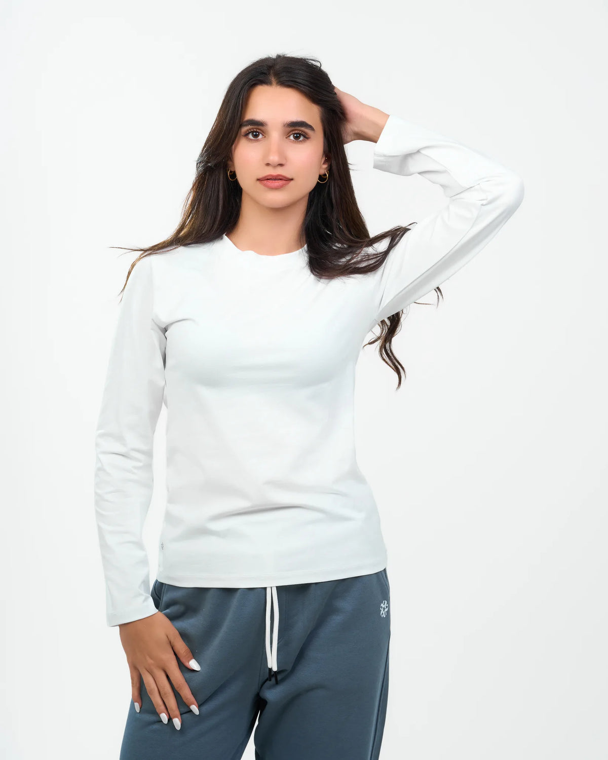 White Long-Sleeve Crew-Neck Top