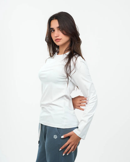 White Long-Sleeve Crew-Neck Top