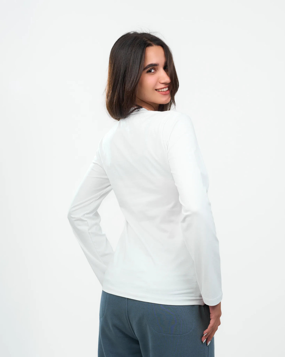 White Long-Sleeve Crew-Neck Top