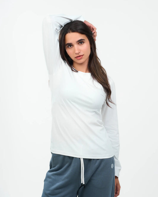 White Long-Sleeve Crew-Neck Top
