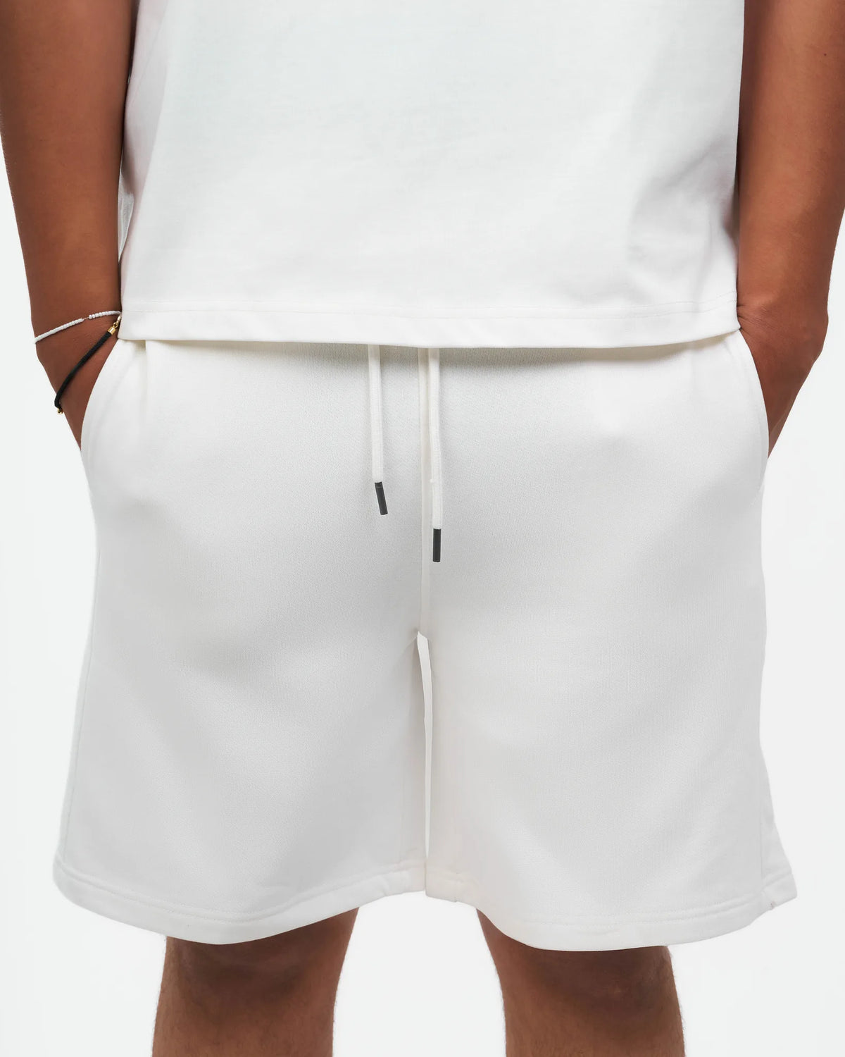 White Longline Drawstring Shorts