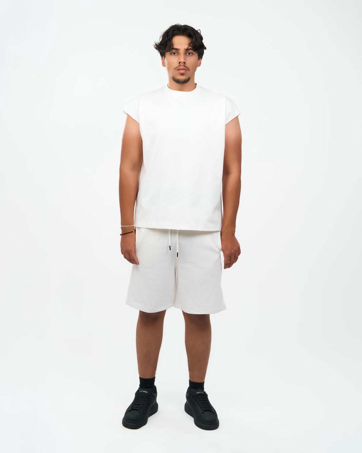 White Rolled-Sleeve Muscle T-Shirt