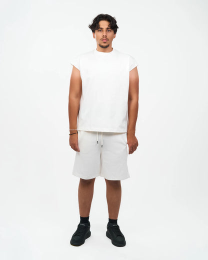 White Rolled-Sleeve Muscle T-Shirt