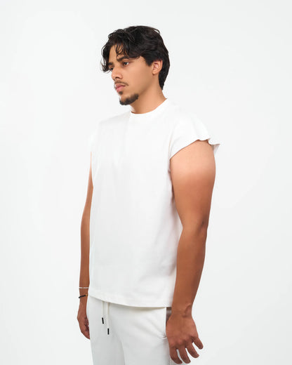 White Rolled-Sleeve Muscle T-Shirt